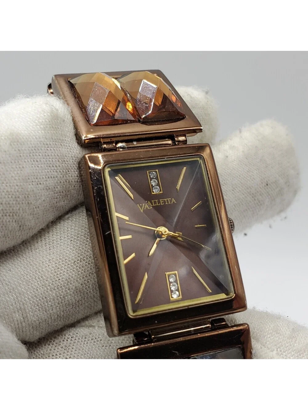 Valletta Rectangle Prisim Watch Women 21mm Bronze Tone New Battery